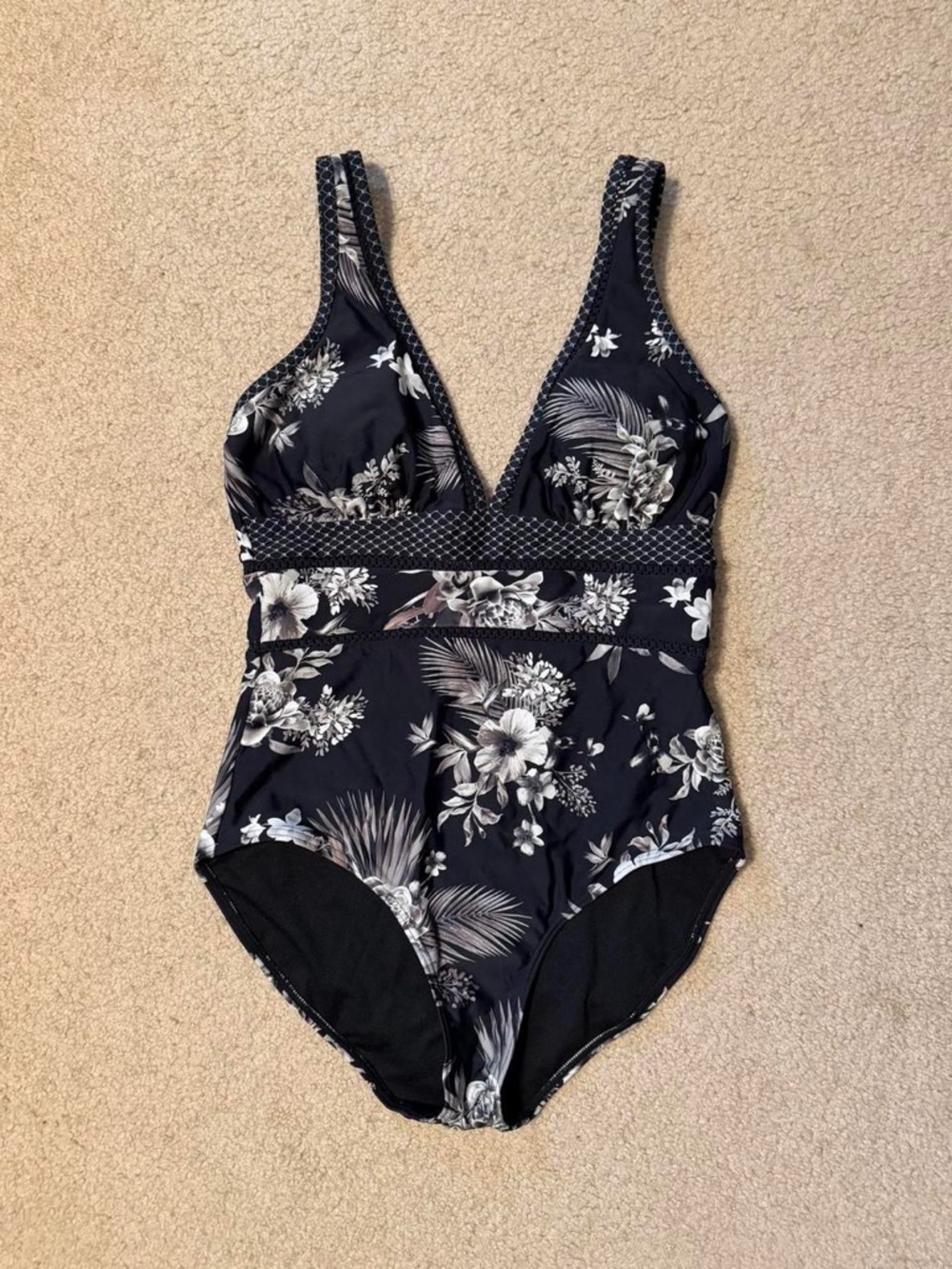 Black Floral One-Piece Swimsuit